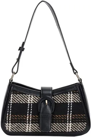 Women's Crossbody Bag Contrast Color Plaid Striped Saddle Shoulder Handbag Underarm Satchel Tote Clutch Purse Hobo Bag