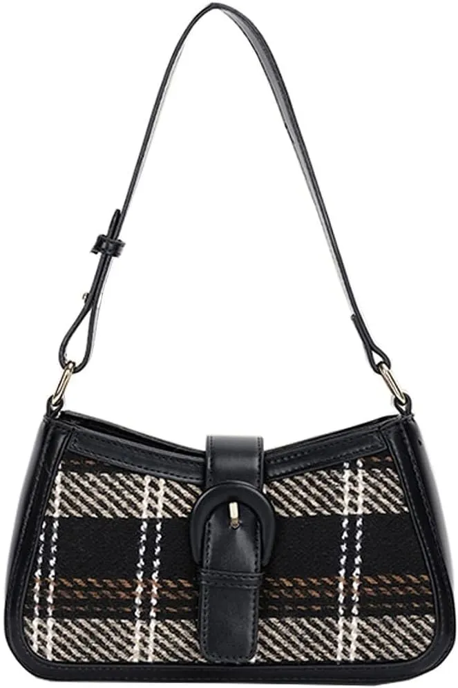 Women's Crossbody Bag Contrast Color Plaid Striped Saddle Shoulder Handbag Underarm Satchel Tote Clutch Purse Hobo Bag