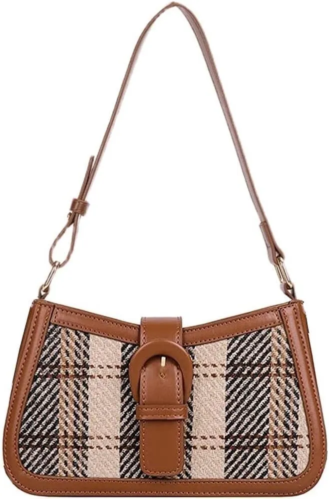 Women's Crossbody Bag Contrast Color Plaid Striped Saddle Shoulder Handbag Underarm Satchel Tote Clutch Purse Hobo Bag