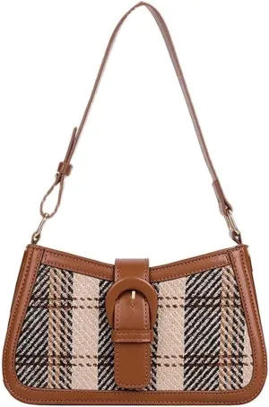 Women's Crossbody Bag Contrast Color Plaid Striped Saddle Shoulder Handbag Underarm Satchel Tote Clutch Purse Hobo Bag