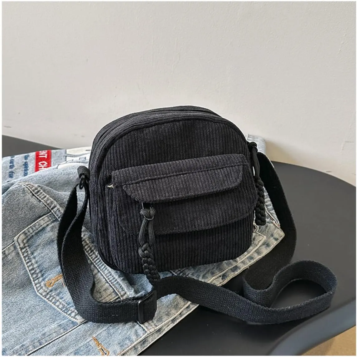 Women's Crossbody Bag Cute Corduroy Shoulder Bag Fashion Aesthetic Small Wallet Bag Adjustable Strap