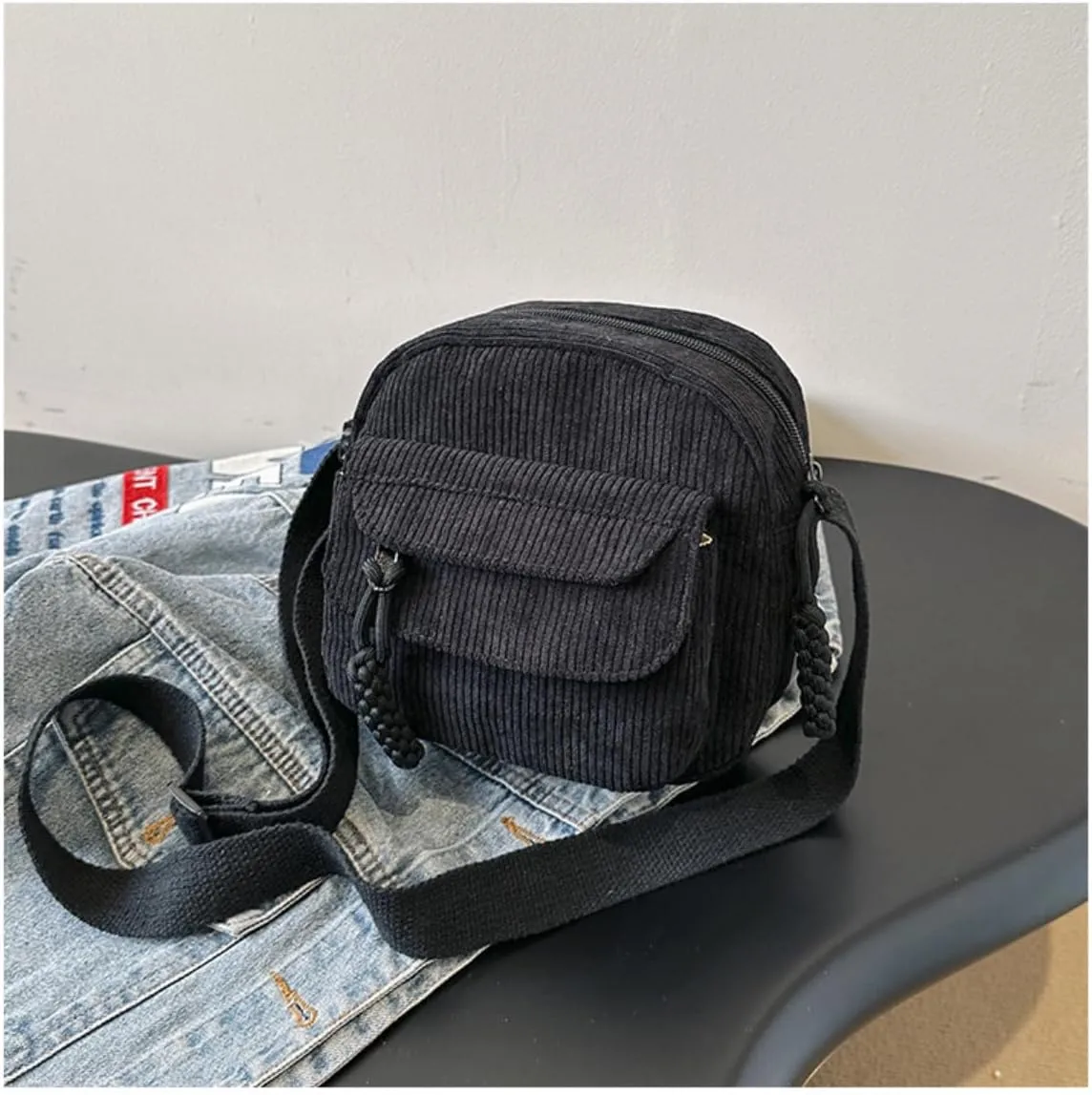 Women's Crossbody Bag Cute Corduroy Shoulder Bag Fashion Aesthetic Small Wallet Bag Adjustable Strap