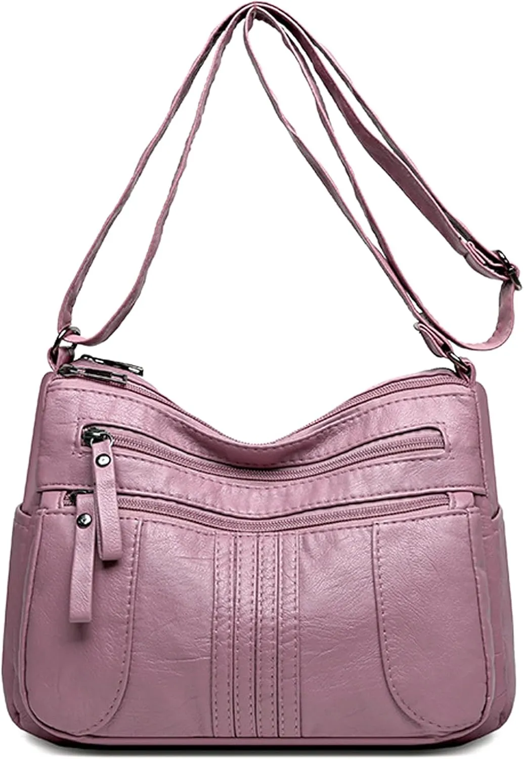 Women's Crossbody Bag Lightweight Shoulder Handbag Soft Washed Leather Purse Adjustable Strap