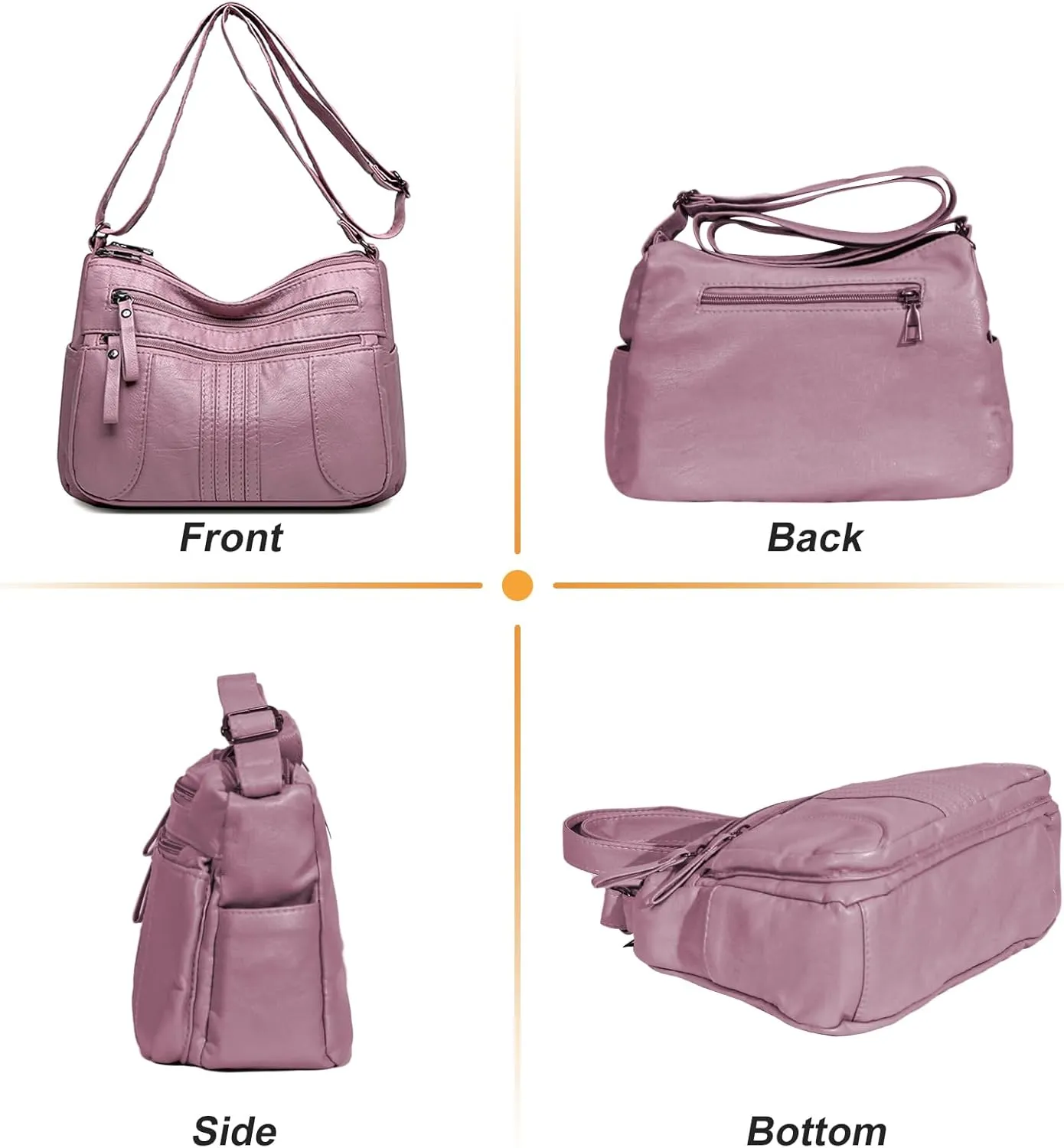 Women's Crossbody Bag Lightweight Shoulder Handbag Soft Washed Leather Purse Adjustable Strap