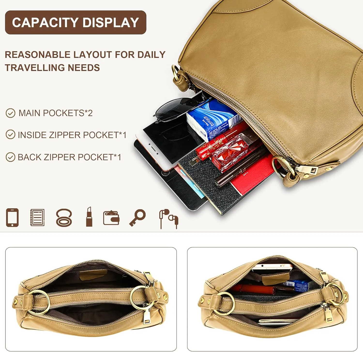 Women's Crossbody Bag Multifunctional Shoulder Bag Fashion Dumpling Bag With 2 Shoulder Straps
