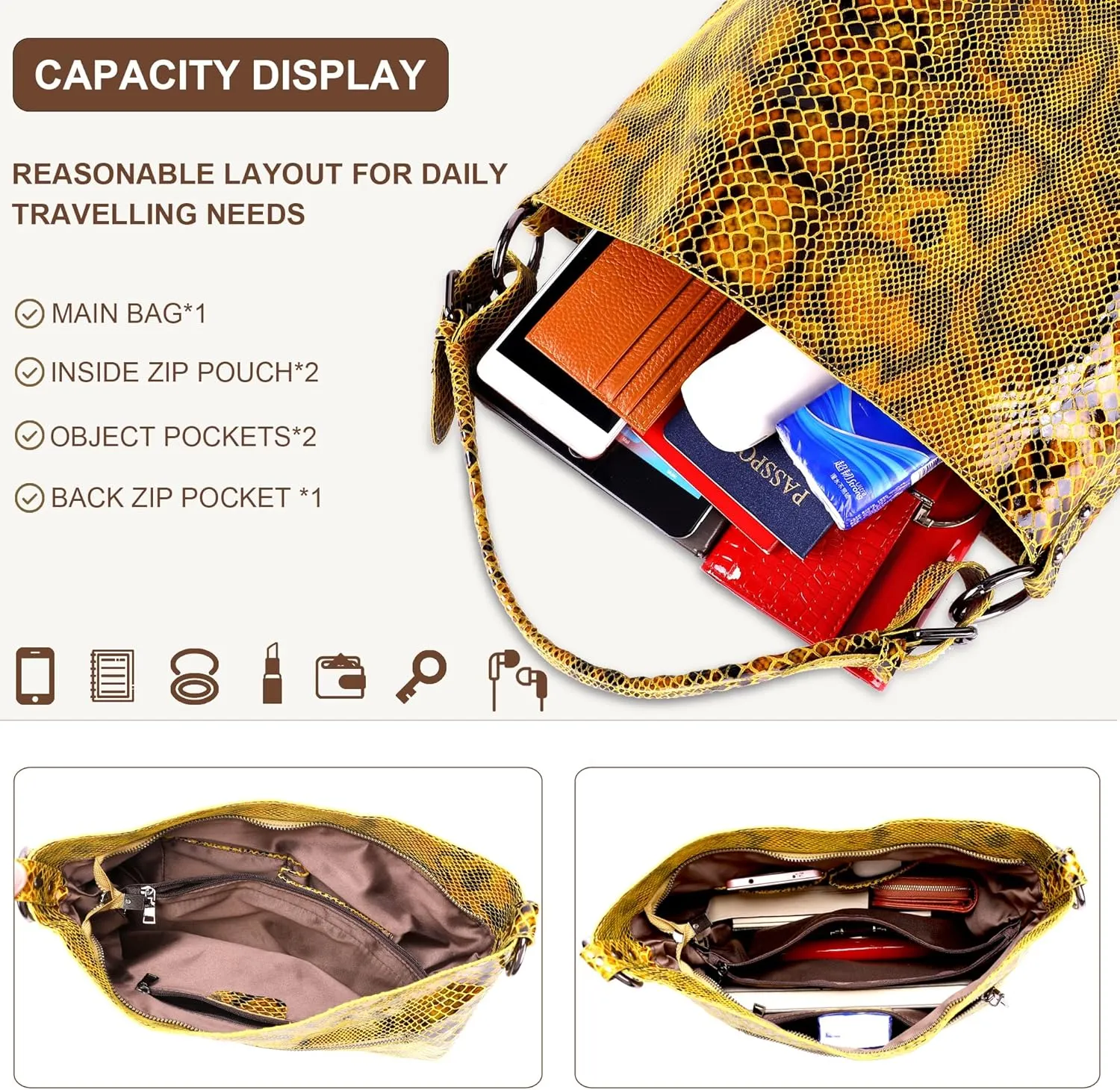 Women's Crossbody Bag with Adjustable Shoulder Strap in Snake Print Suitable for Casual and Formal Occasions
