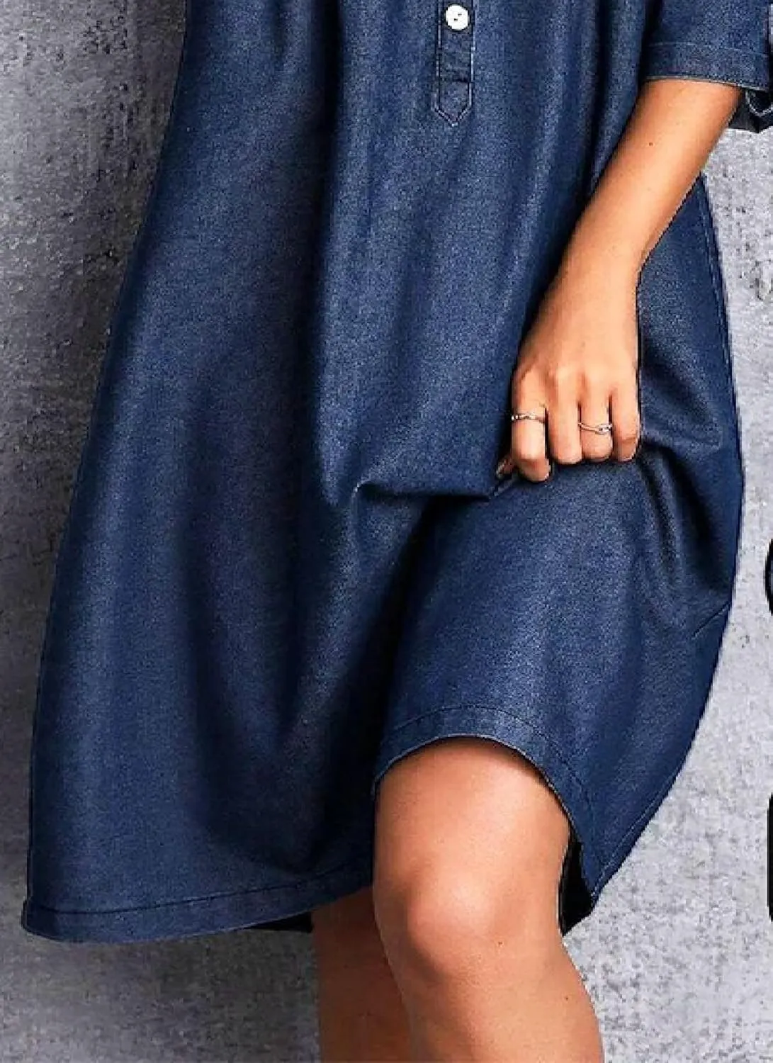 Women's Dark Blue Half Sleeve Plain Shift Mini Dress Elegant Buttons Down Short Dress Summer Formal Denim Jean Outfits