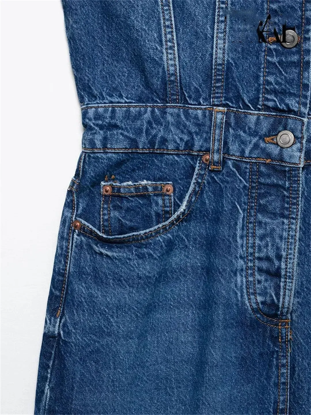 Women's Denim Effect Slim Sleeveless Single-Breasted Design Lapel Split Office Party Dress