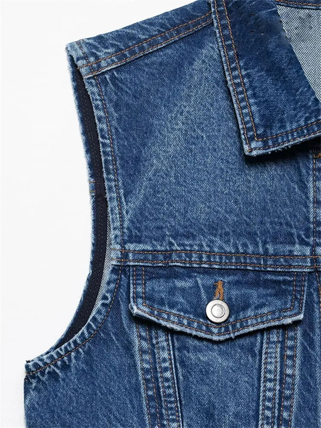 Women's Denim Effect Slim Sleeveless Single-Breasted Design Lapel Split Office Party Dress