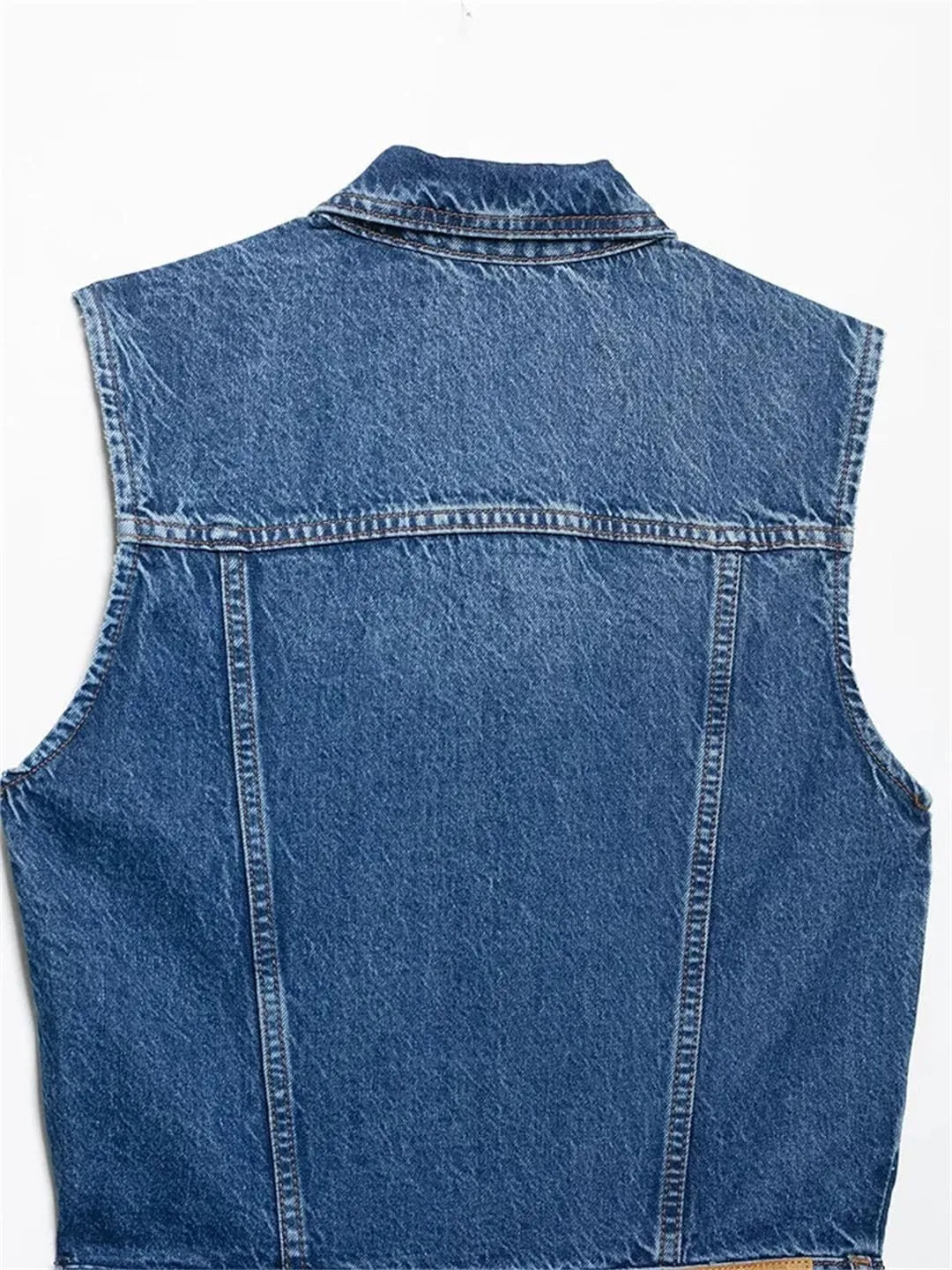 Women's Denim Effect Slim Sleeveless Single-Breasted Design Lapel Split Office Party Dress