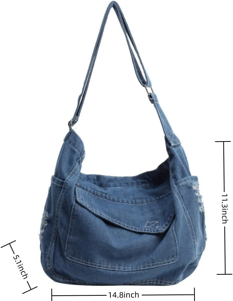 Womens Denim Shoulder Purses and Handbags, Casual Messenger Bag Tote Crossbody Purse Daily Hobo Bag