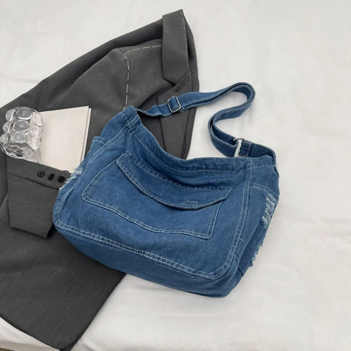 Womens Denim Shoulder Purses and Handbags, Casual Messenger Bag Tote Crossbody Purse Daily Hobo Bag