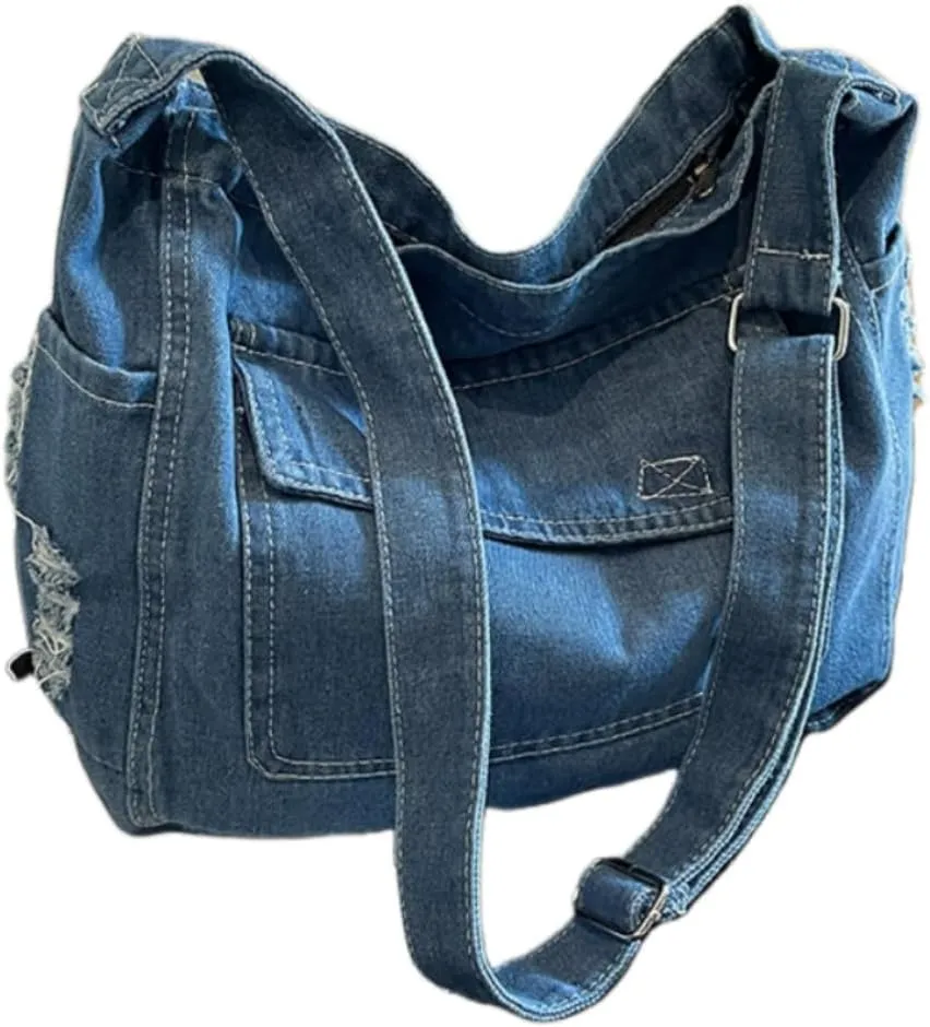 Womens Denim Shoulder Purses and Handbags, Casual Messenger Bag Tote Crossbody Purse Daily Hobo Bag