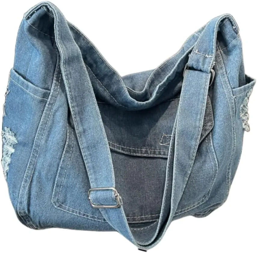 Womens Denim Shoulder Purses and Handbags, Casual Messenger Bag Tote Crossbody Purse Daily Hobo Bag