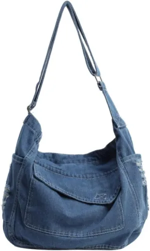Womens Denim Shoulder Purses and Handbags, Casual Messenger Bag Tote Crossbody Purse Daily Hobo Bag