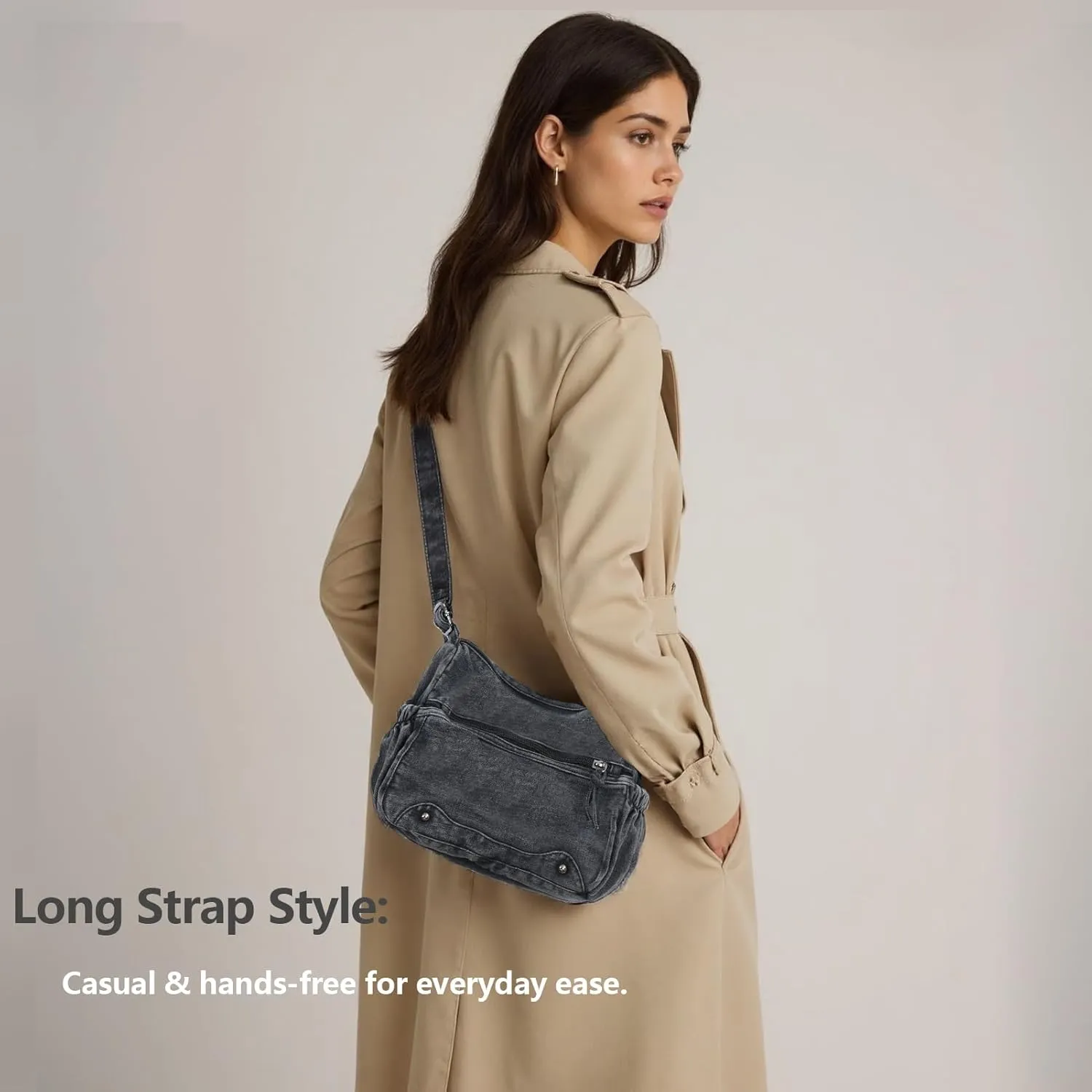 Women's Denim Tote Bag Casual Hobo Purse Vintage Shoulder Bag Adjustable Crossbody Purse Lightweight Spacious Tote