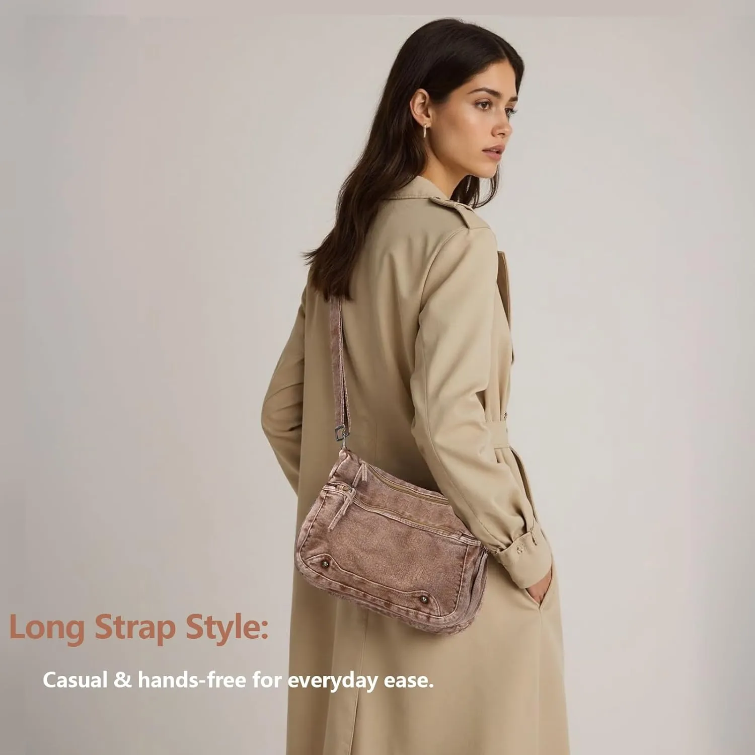 Women's Denim Tote Bag Casual Hobo Purse Vintage Shoulder Bag Adjustable Crossbody Purse Lightweight Spacious Tote