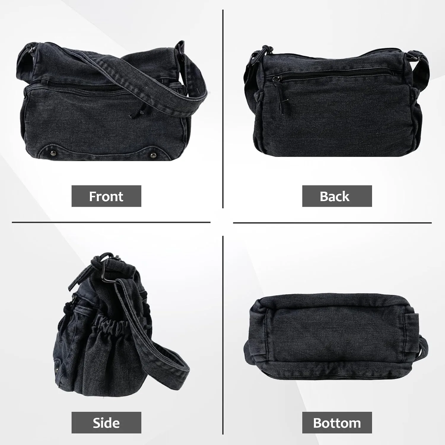 Women's Denim Tote Bag Casual Hobo Purse Vintage Shoulder Bag Adjustable Crossbody Purse Lightweight Spacious Tote