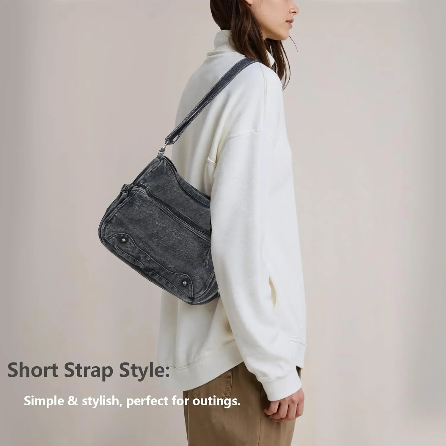 Women's Denim Tote Bag Casual Hobo Purse Vintage Shoulder Bag Adjustable Crossbody Purse Lightweight Spacious Tote