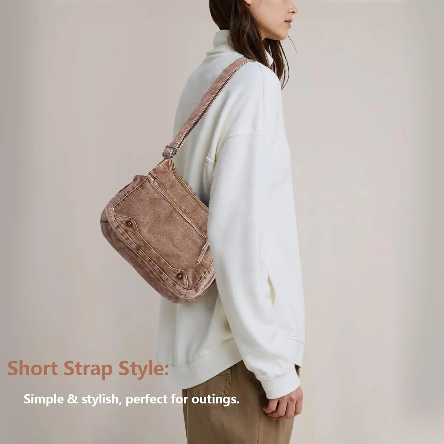 Women's Denim Tote Bag Casual Hobo Purse Vintage Shoulder Bag Adjustable Crossbody Purse Lightweight Spacious Tote