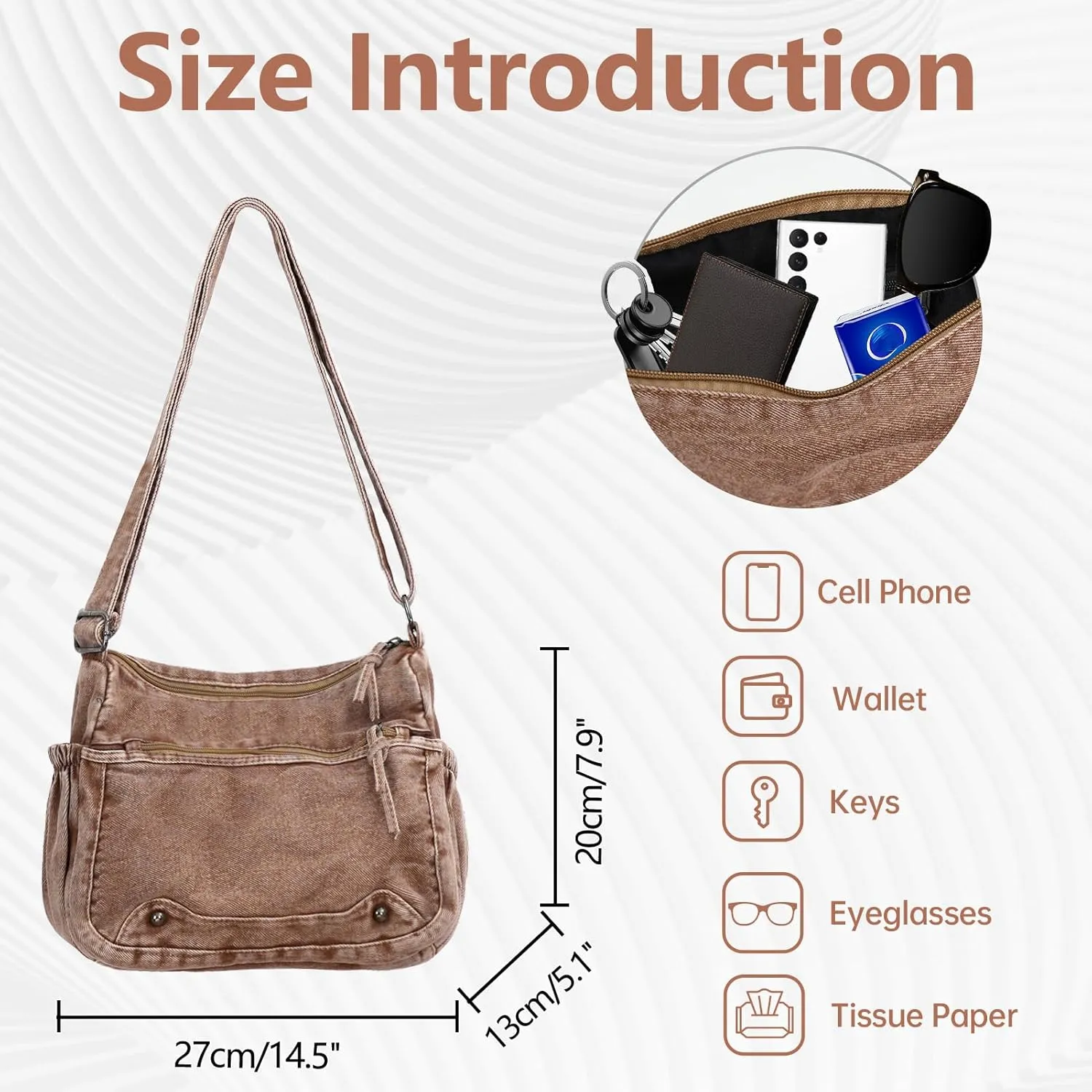 Women's Denim Tote Bag Casual Hobo Purse Vintage Shoulder Bag Adjustable Crossbody Purse Lightweight Spacious Tote