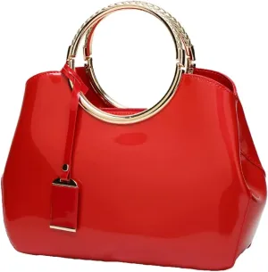 Womens Fashion Glossy Patent Leather Handbag Designer Luxury Tote Shoulder Bag Large Capacity Working Purses