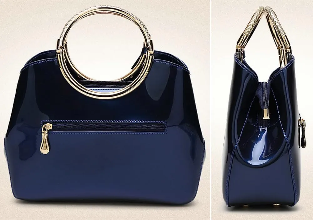 Womens Fashion Glossy Patent Leather Handbag Designer Luxury Tote Shoulder Bag Large Capacity Working Purses