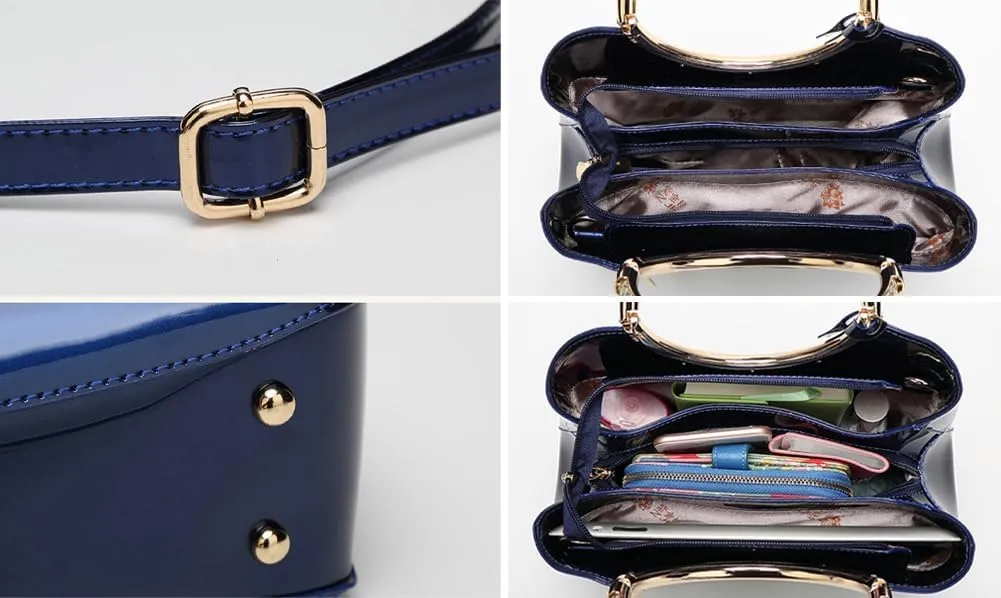 Womens Fashion Glossy Patent Leather Handbag Designer Luxury Tote Shoulder Bag Large Capacity Working Purses