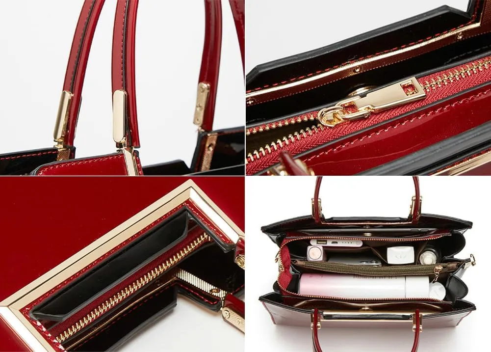 Womens Fashion Glossy Patent Leather Handbag Designer Luxury Tote Shoulder Bag Large Capacity Working Purses