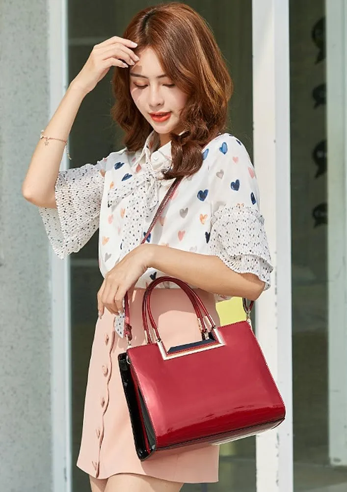 Womens Fashion Glossy Patent Leather Handbag Designer Luxury Tote Shoulder Bag Large Capacity Working Purses