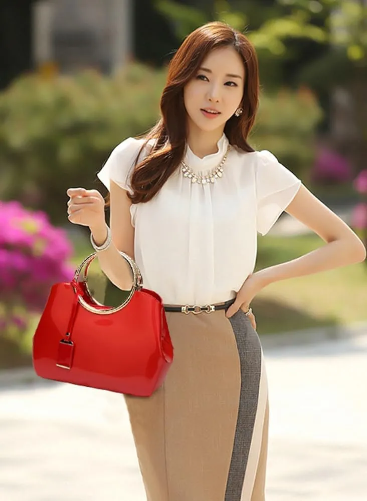 Womens Fashion Glossy Patent Leather Handbag Designer Luxury Tote Shoulder Bag Large Capacity Working Purses