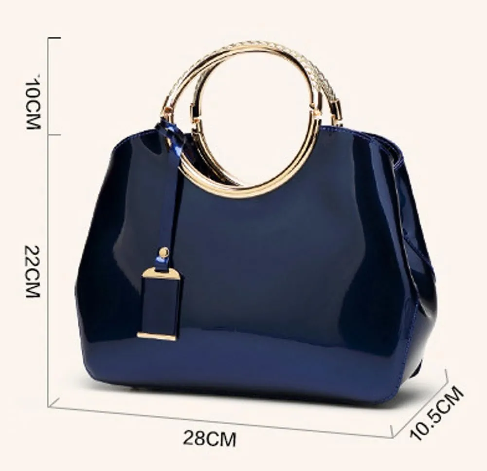 Womens Fashion Glossy Patent Leather Handbag Designer Luxury Tote Shoulder Bag Large Capacity Working Purses
