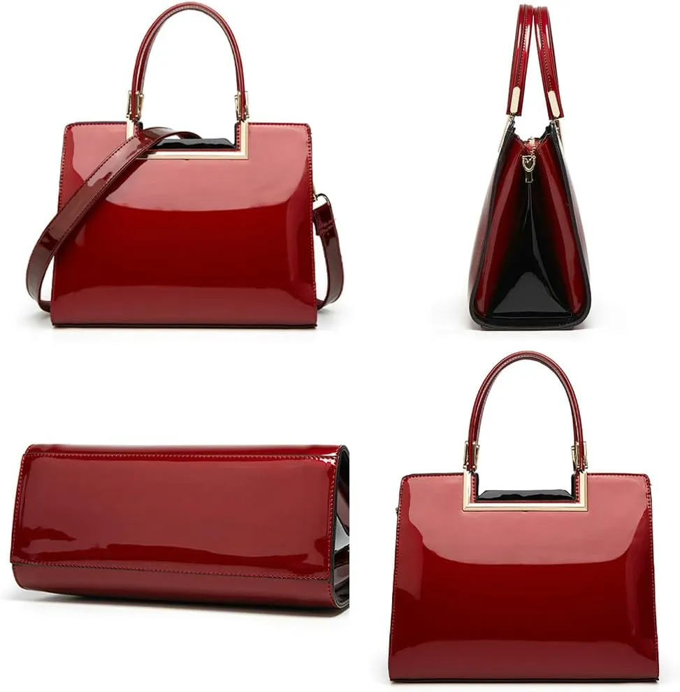 Womens Fashion Glossy Patent Leather Handbag Designer Luxury Tote Shoulder Bag Large Capacity Working Purses