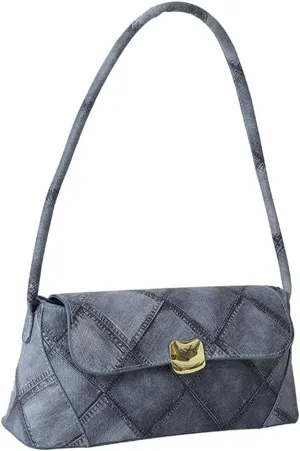 Womens Fashion Handbags PU Leather Shoulder Bag Y2k Underarm Purse Medium Totes Diamond Top Handle Satchel