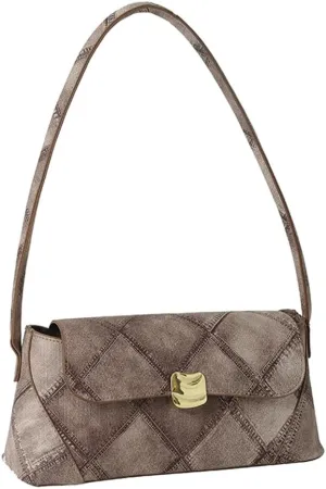 Womens Fashion Handbags PU Leather Shoulder Bag Y2k Underarm Purse Medium Totes Diamond Top Handle Satchel