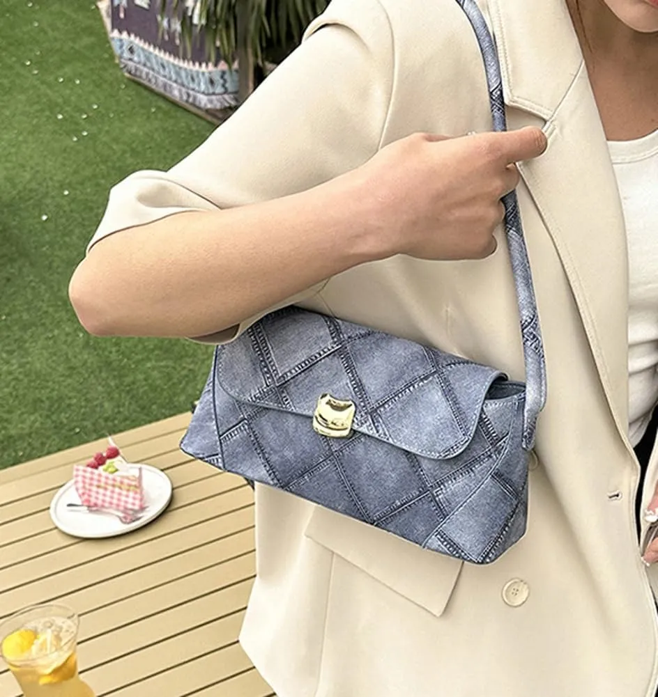 Womens Fashion Handbags PU Leather Shoulder Bag Y2k Underarm Purse Medium Totes Diamond Top Handle Satchel