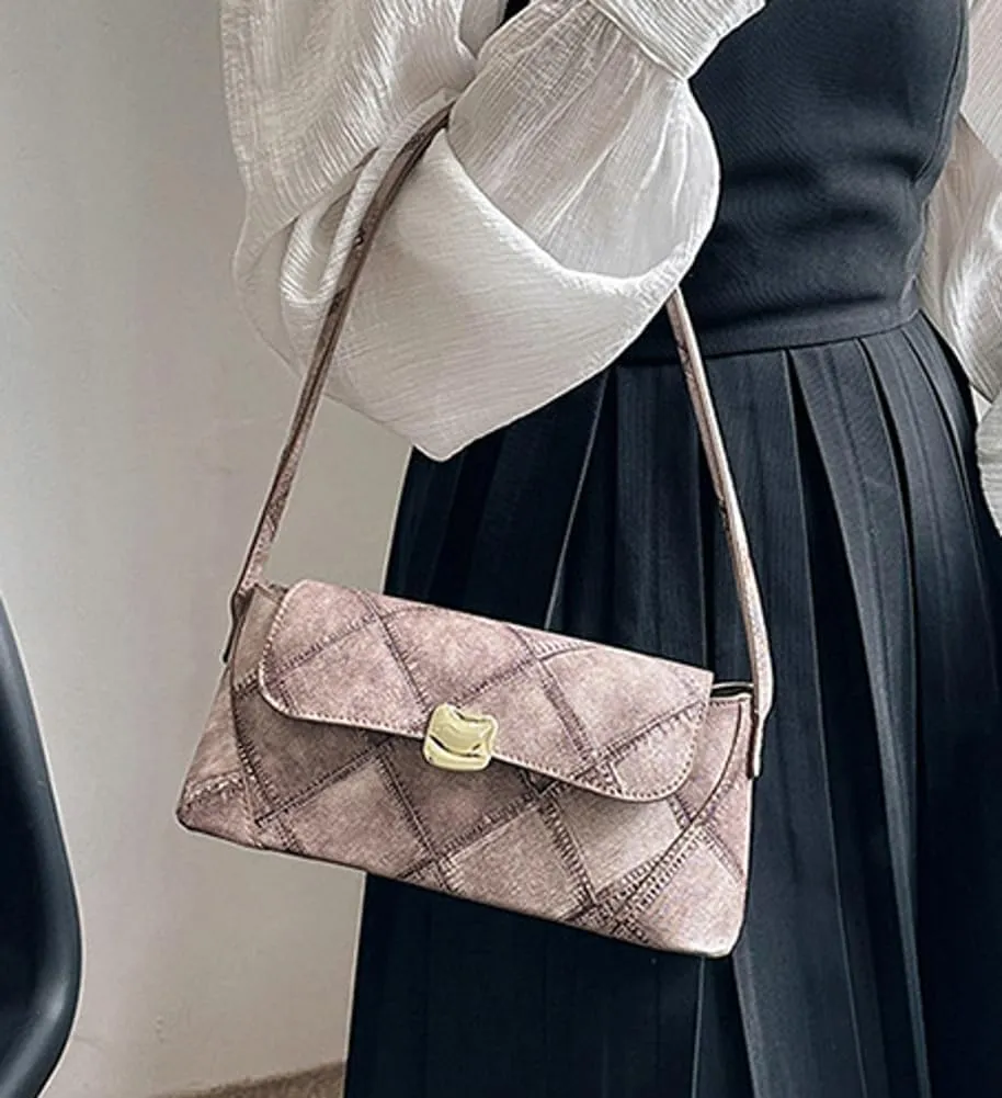 Womens Fashion Handbags PU Leather Shoulder Bag Y2k Underarm Purse Medium Totes Diamond Top Handle Satchel