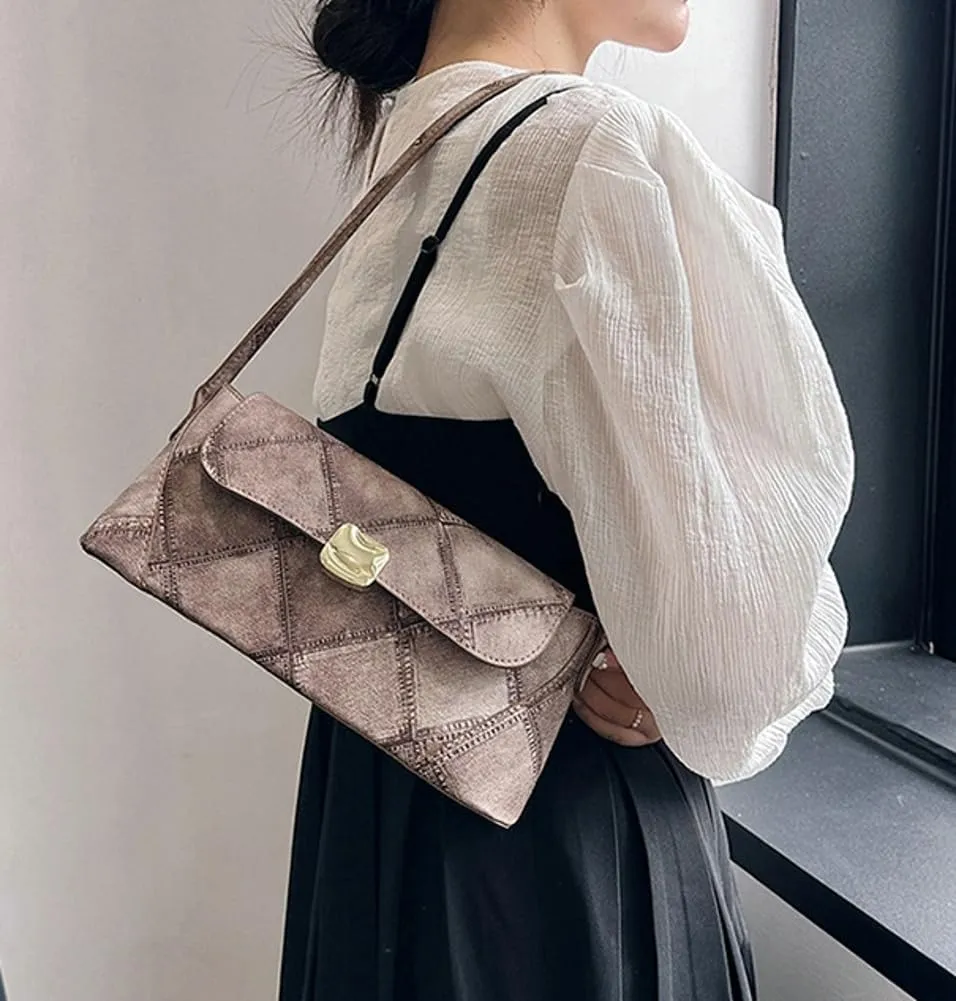 Womens Fashion Handbags PU Leather Shoulder Bag Y2k Underarm Purse Medium Totes Diamond Top Handle Satchel