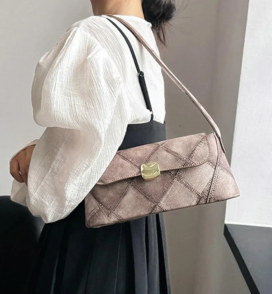 Womens Fashion Handbags PU Leather Shoulder Bag Y2k Underarm Purse Medium Totes Diamond Top Handle Satchel