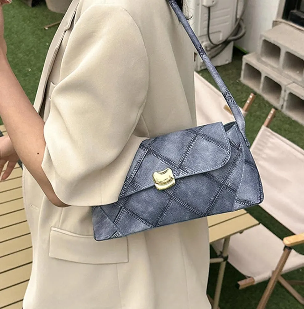 Womens Fashion Handbags PU Leather Shoulder Bag Y2k Underarm Purse Medium Totes Diamond Top Handle Satchel