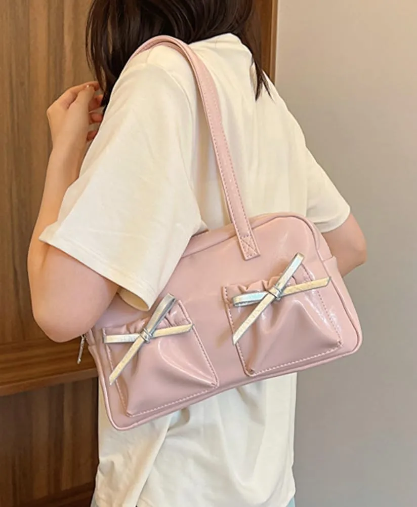 Womens Fashion Shoulder Tote Bag Large Vegan Leather Purse Y2k Handbag Top Handle Satchel Cute Bow Underarm Bag