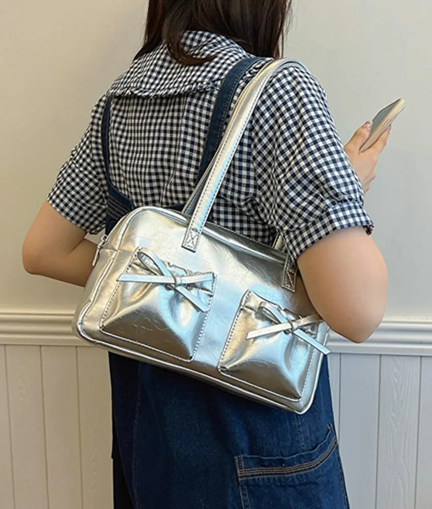 Womens Fashion Shoulder Tote Bag Large Vegan Leather Purse Y2k Handbag Top Handle Satchel Cute Bow Underarm Bag