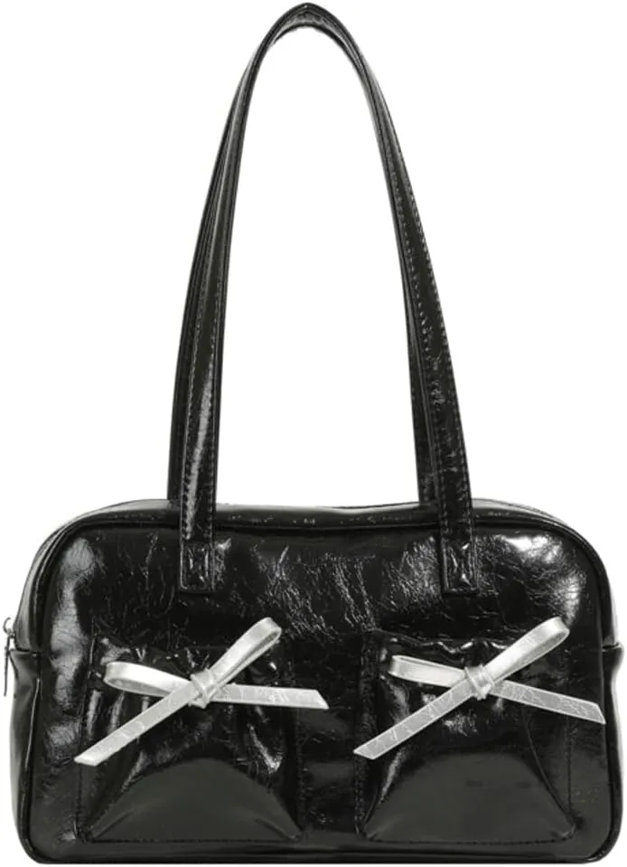 Womens Fashion Shoulder Tote Bag Large Vegan Leather Purse Y2k Handbag Top Handle Satchel Cute Bow Underarm Bag