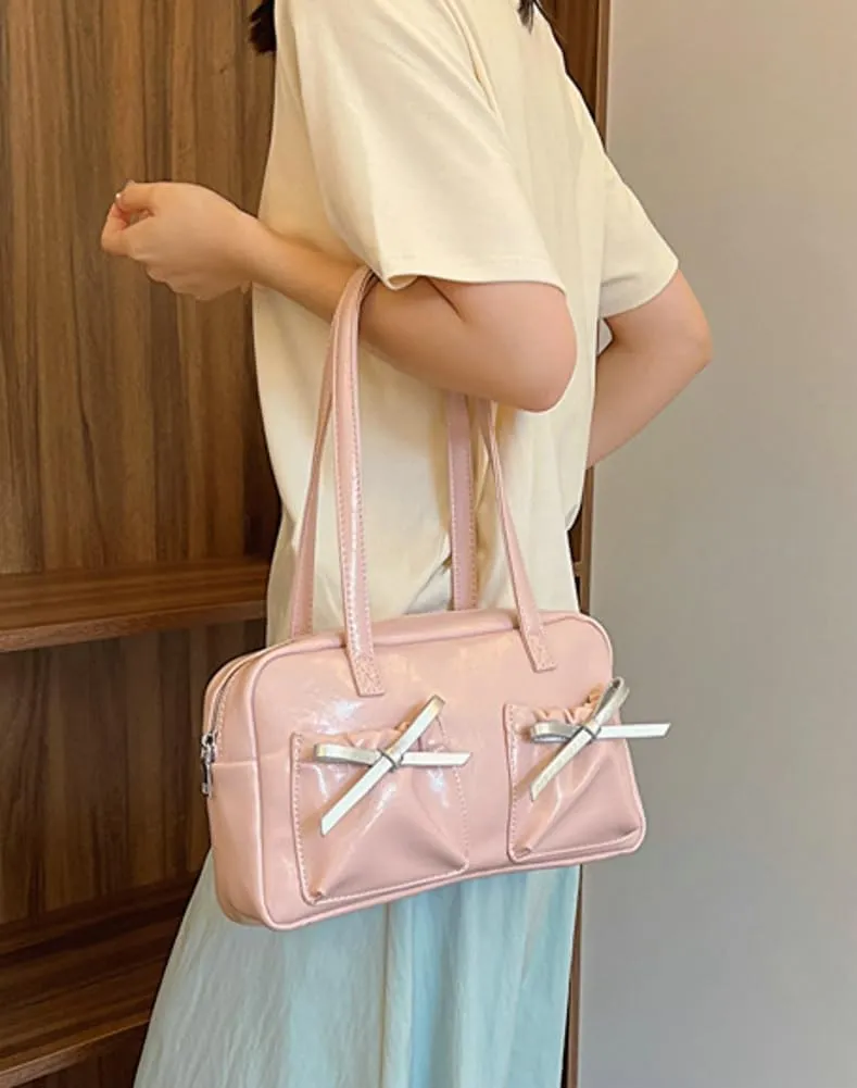 Womens Fashion Shoulder Tote Bag Large Vegan Leather Purse Y2k Handbag Top Handle Satchel Cute Bow Underarm Bag