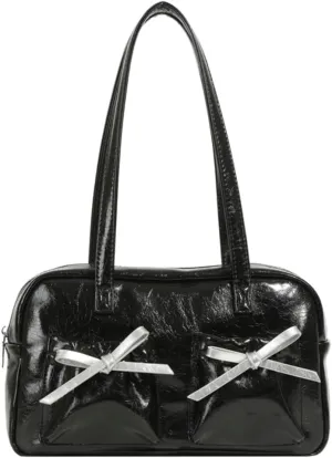 Womens Fashion Shoulder Tote Bag Large Vegan Leather Purse Y2k Handbag Top Handle Satchel Cute Bow Underarm Bag