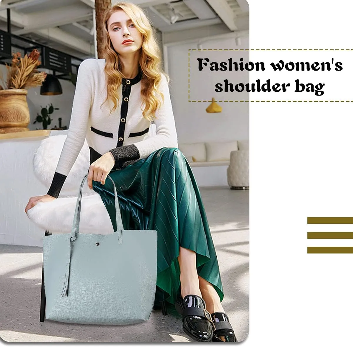 Women's Faux PU Leather Tote Shoulder Purses Bag for women, Big Capacity Tassel Handbag