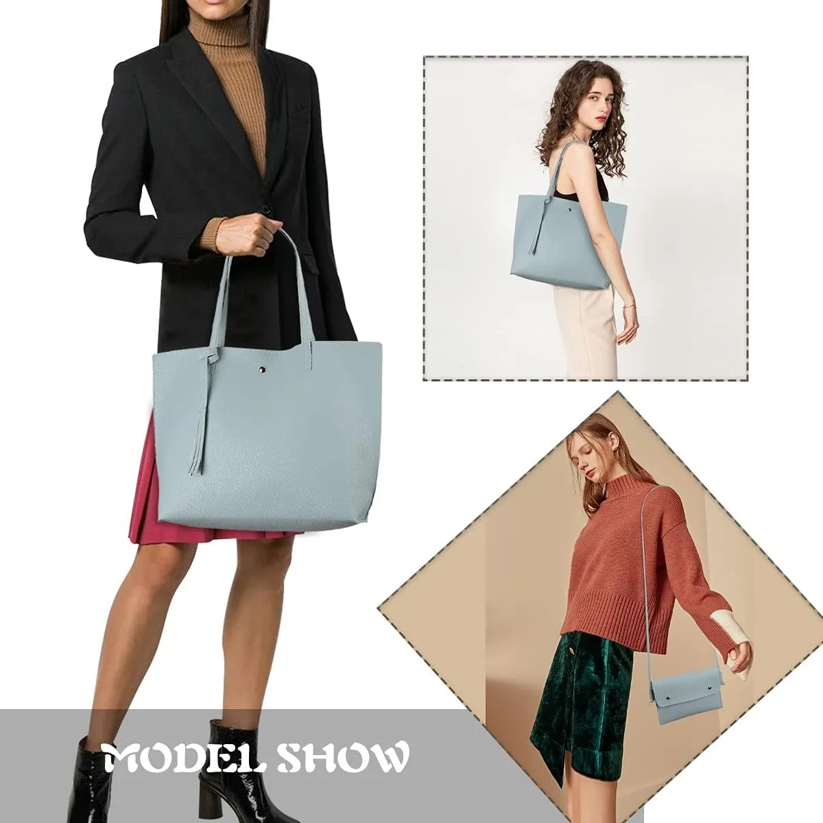 Women's Faux PU Leather Tote Shoulder Purses Bag for women, Big Capacity Tassel Handbag