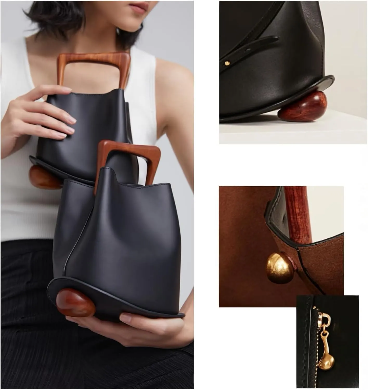 Women's Genuine Leather Personalized Bucket Handbag Bag, Homeless Retro Single-shoulder Crossbody Bag, Classic Chinese Style
