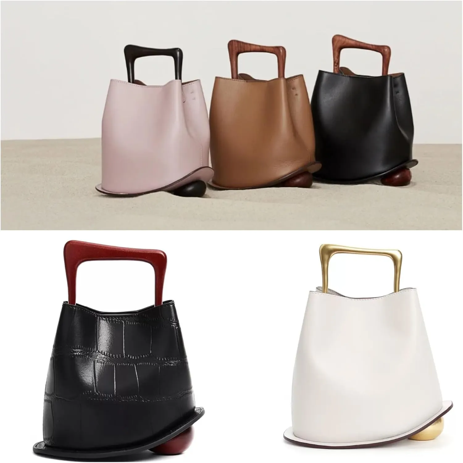 Women's Genuine Leather Personalized Bucket Handbag Bag, Homeless Retro Single-shoulder Crossbody Bag, Classic Chinese Style