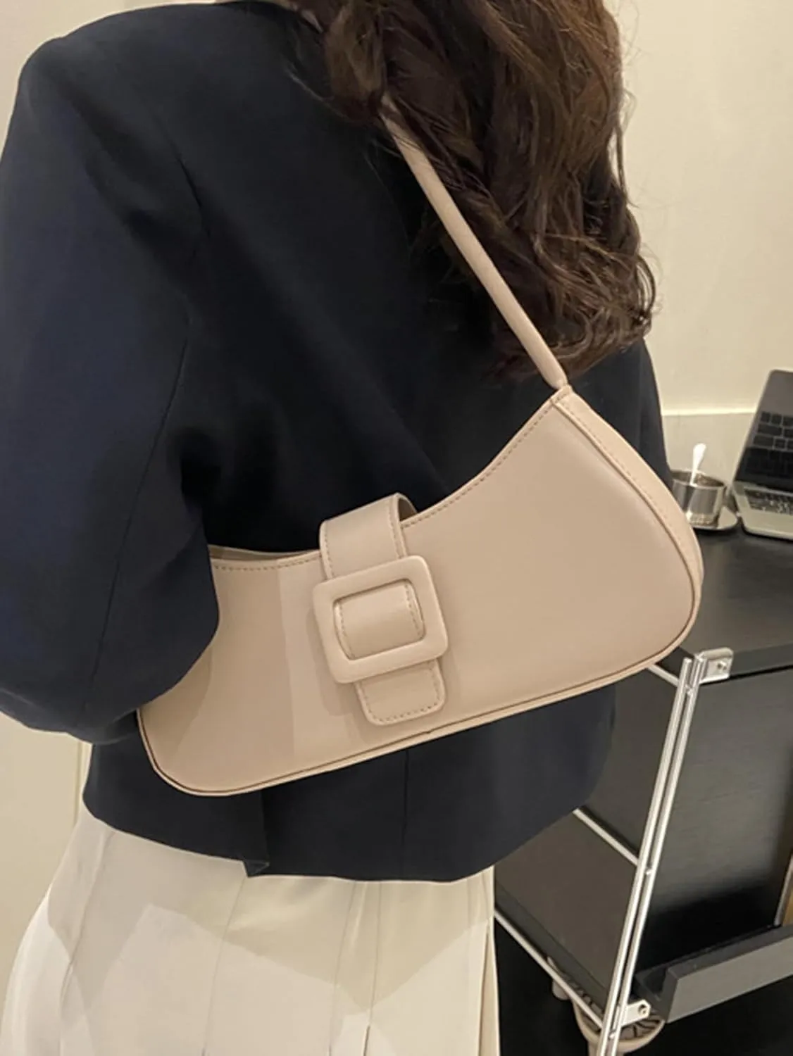 Women's Glossy Buckle Retro Hobo Bags PU Leather Solid Clutch Shoulder Underarm Purses Strap Tote Handbags